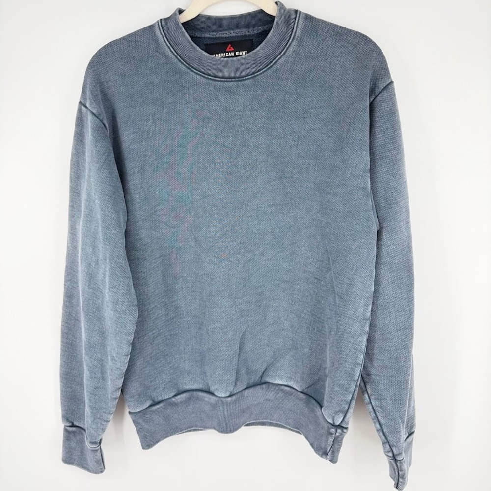 NEW American Giant Unisex Collegiate Crew Sweatshirt Mineral Wash Blue Fleece S